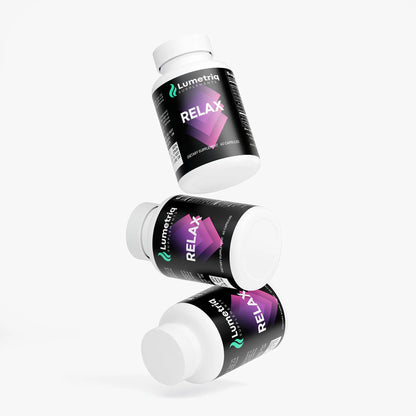 Three bottles of Lumetrix Relax on a white background